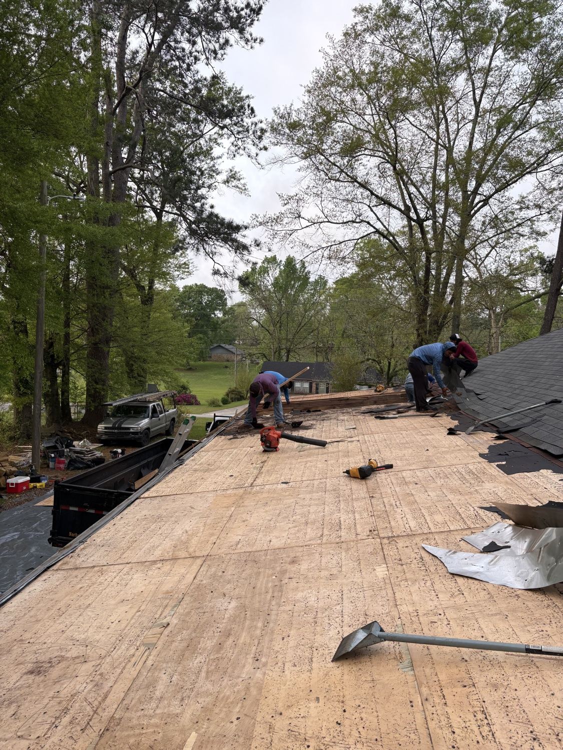 Roof repair in progress